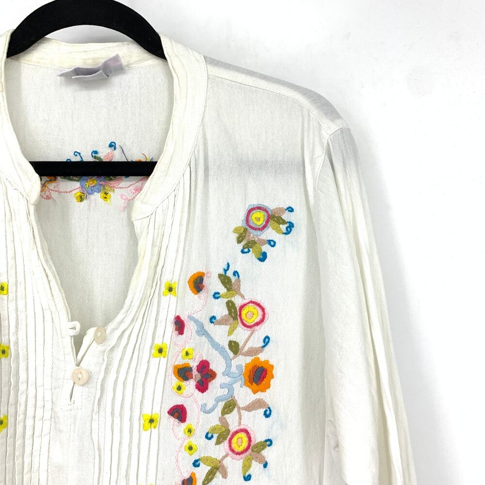Vintage Embroidered Designs Blouse Womens Sz M Whit Multicolor Floral Embroidery - Picture 4 of 7